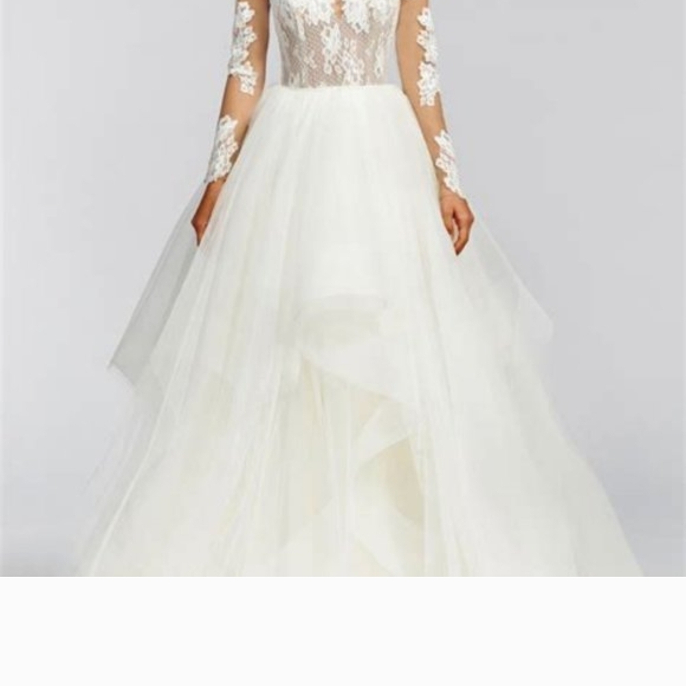 Hayley Paige Occasions White Lace Long Sleeve Pippa Ball Gown Wedding Dress